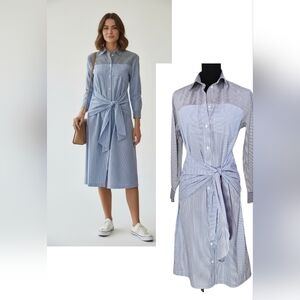 MAX&Co Striped Tie Waist Shirt Dress Blue White Cotton Size US 6 UK 10